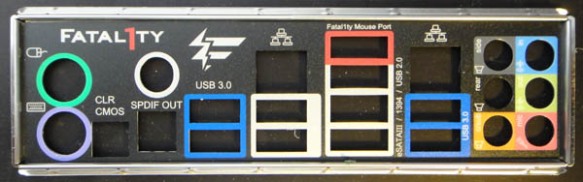 Fatal1ty P67 Professional Rear I/O Panel - Note the Fatal1ty Mouse Port